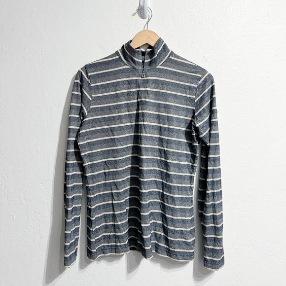 Bogner Top Womens Large Quarter Zip Sparkle Glitter Long Sleeve Stripe Blue Gray - Picture 1 of 7